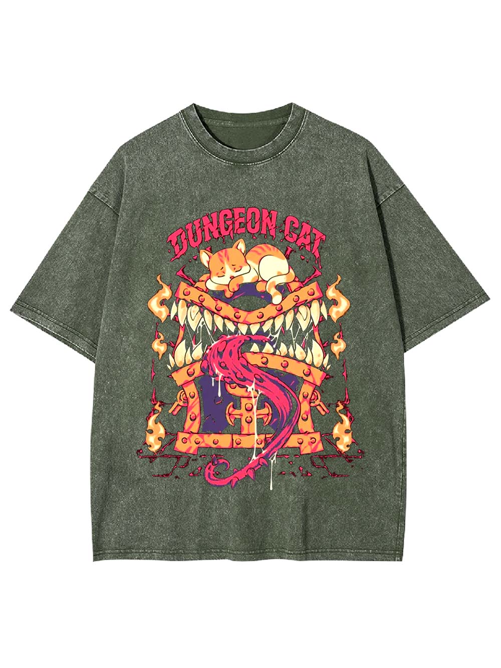 Dungeon Cat Guardian Washed Tshirt