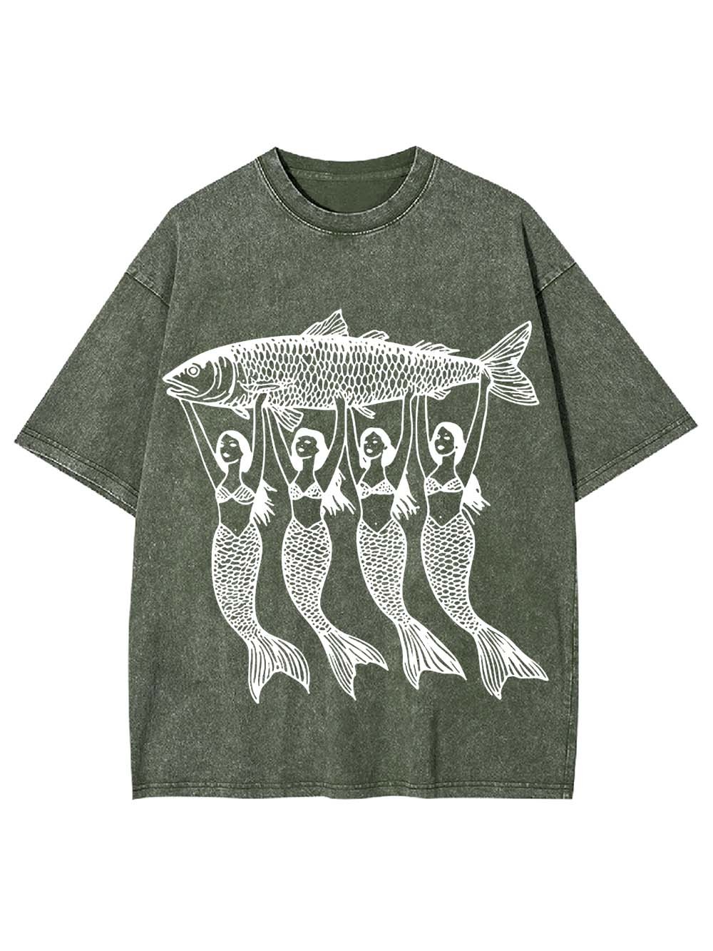 Mermaids Lifting a Fish Washed Tshirt