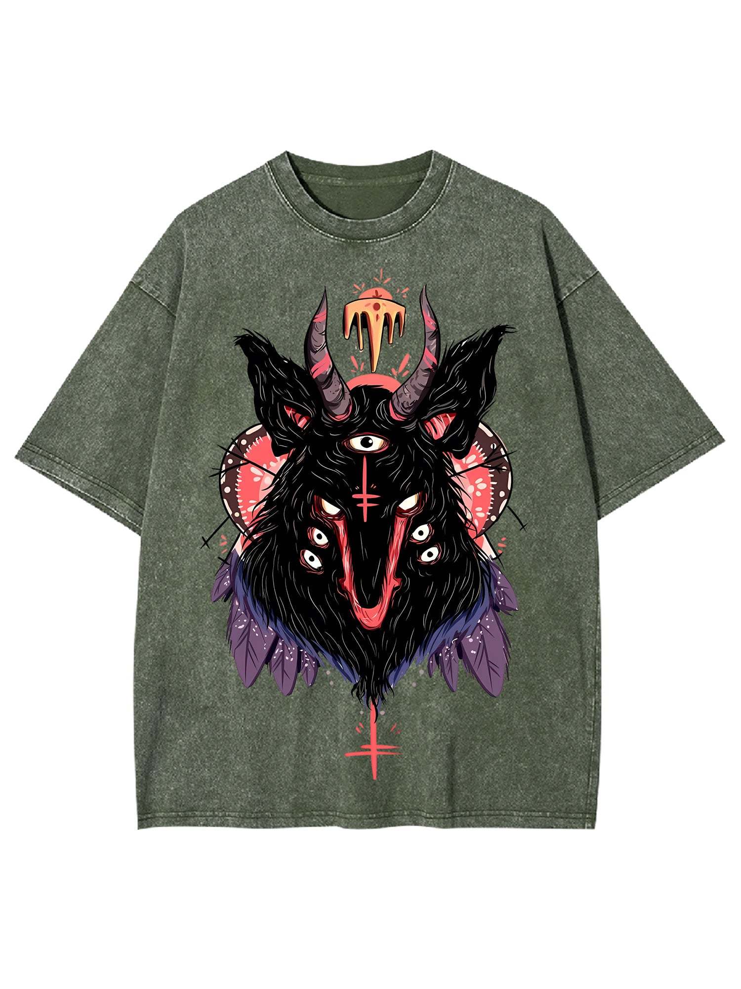 Multi-Eyed Demon Washed Tshirt-ClassyOutlaw Sale