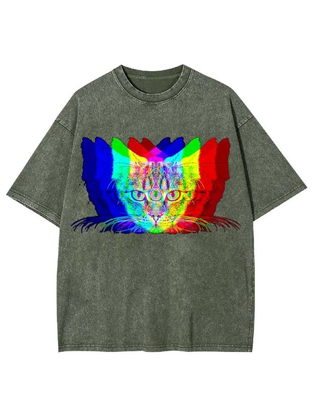 Trippy Cat Vision Washed Tshirt