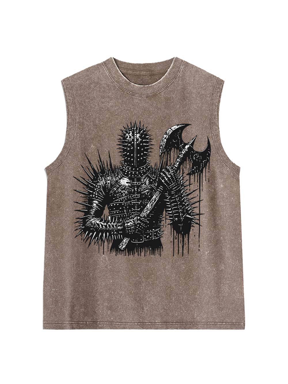 Spiked Warrior with Battle Axe Washed Tank Top