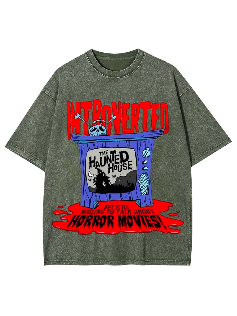 INTROVERTED BUT LOVES HORROR MOVIES WASHED TSHIRT