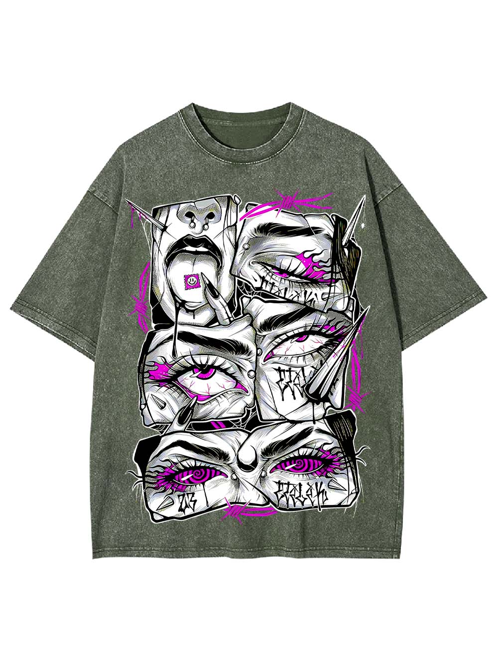 Accented Fragmented Faces Washed Tshirt