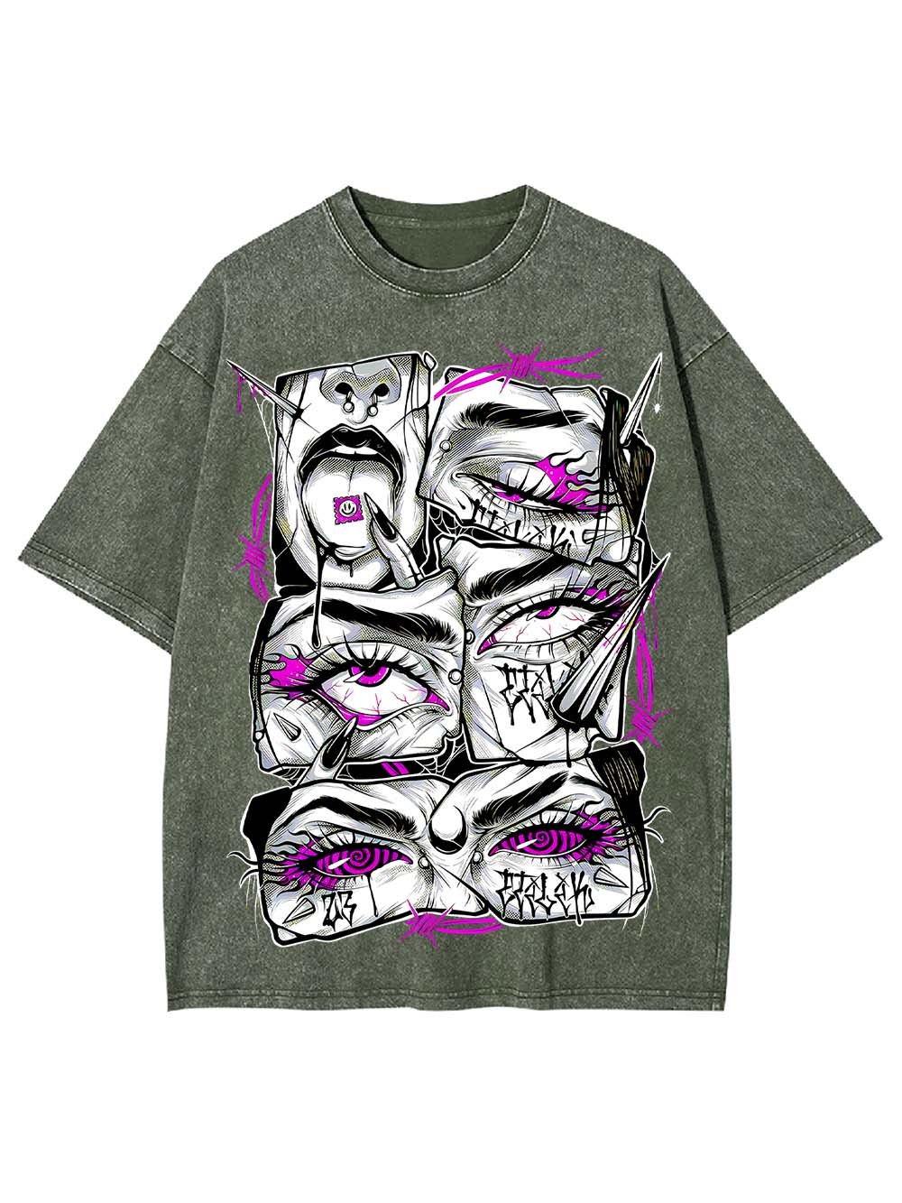 Accented Fragmented Faces Washed Tshirt