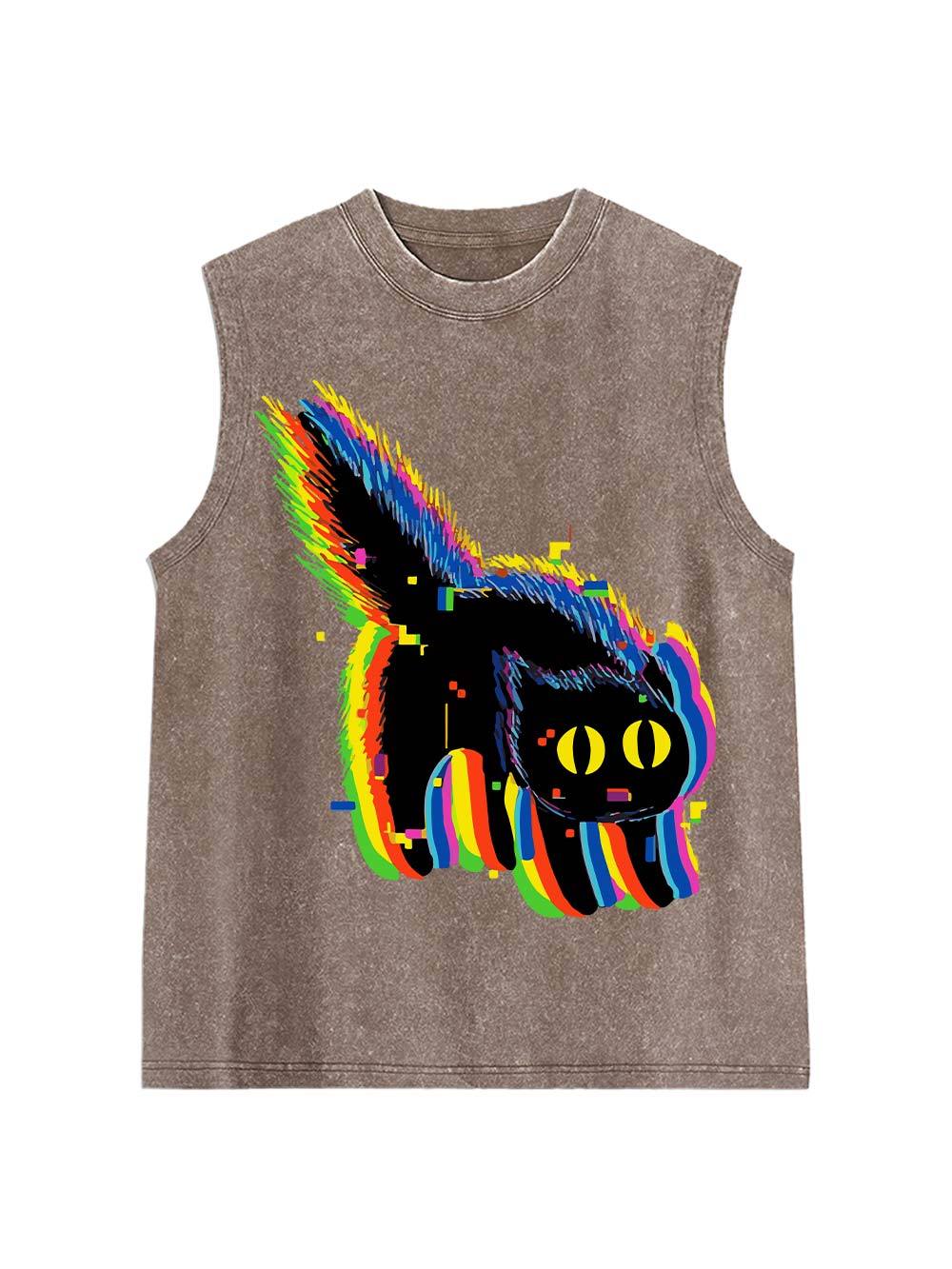 Glitchy Neon Cat Washed Tank Top