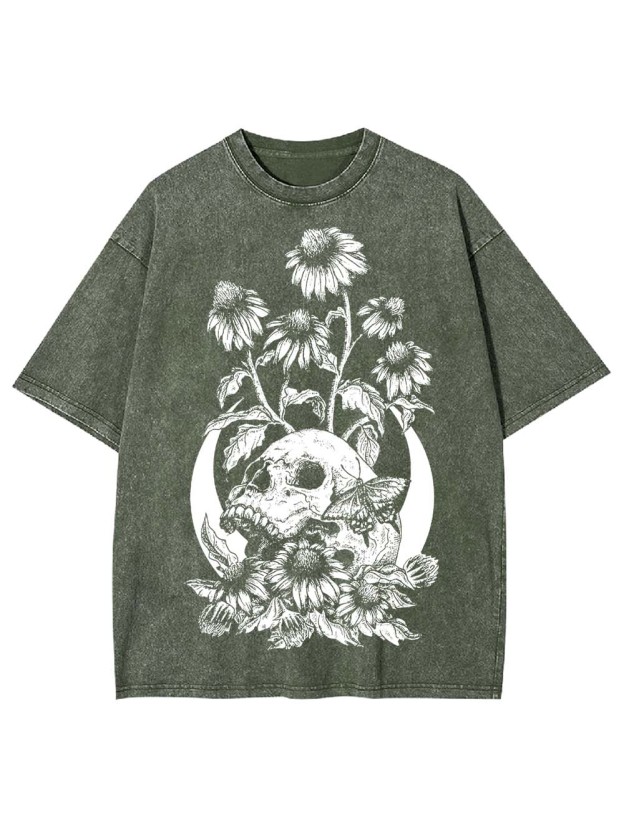 Floral Skull Washed Tshirt