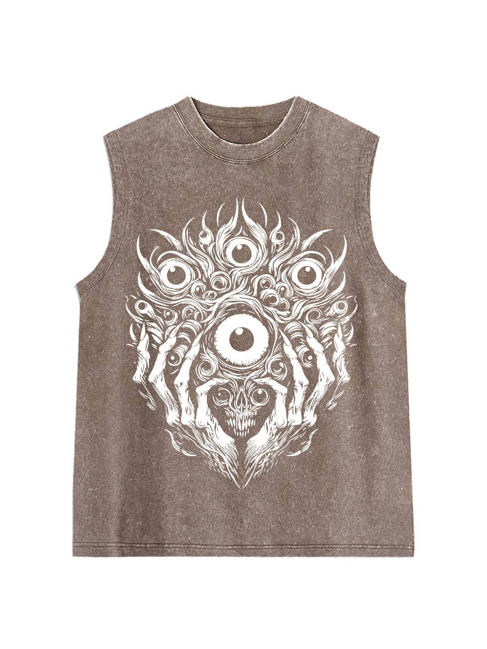 Skull Of Many Eyes Washed Tank Top