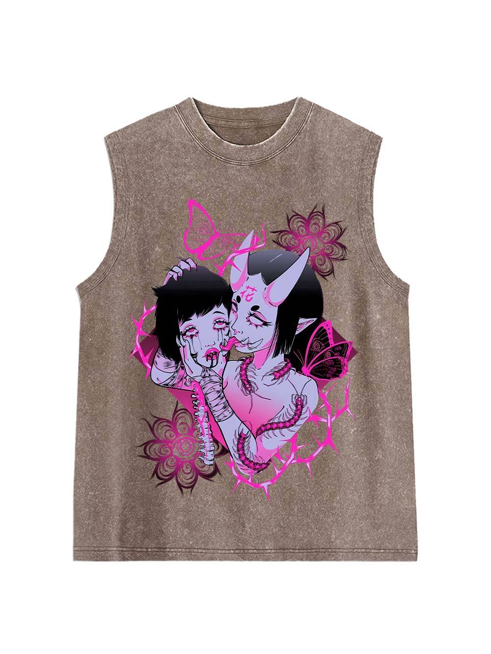 Young Girl Centipede Flower  Washed Tank Top