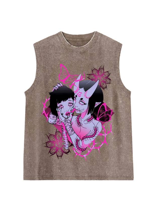 Young Girl Centipede Flower  Washed Tank Top