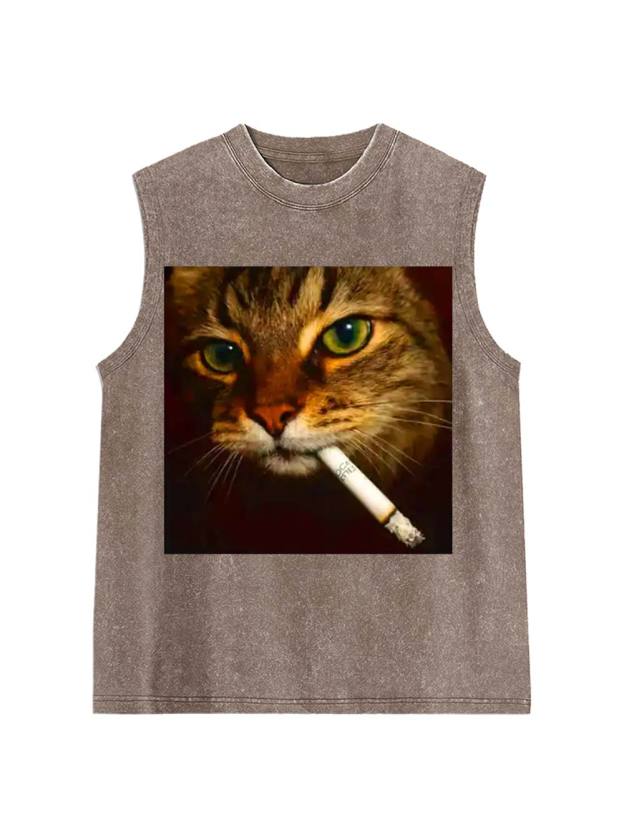 Smoking Cat Washed Tank Top