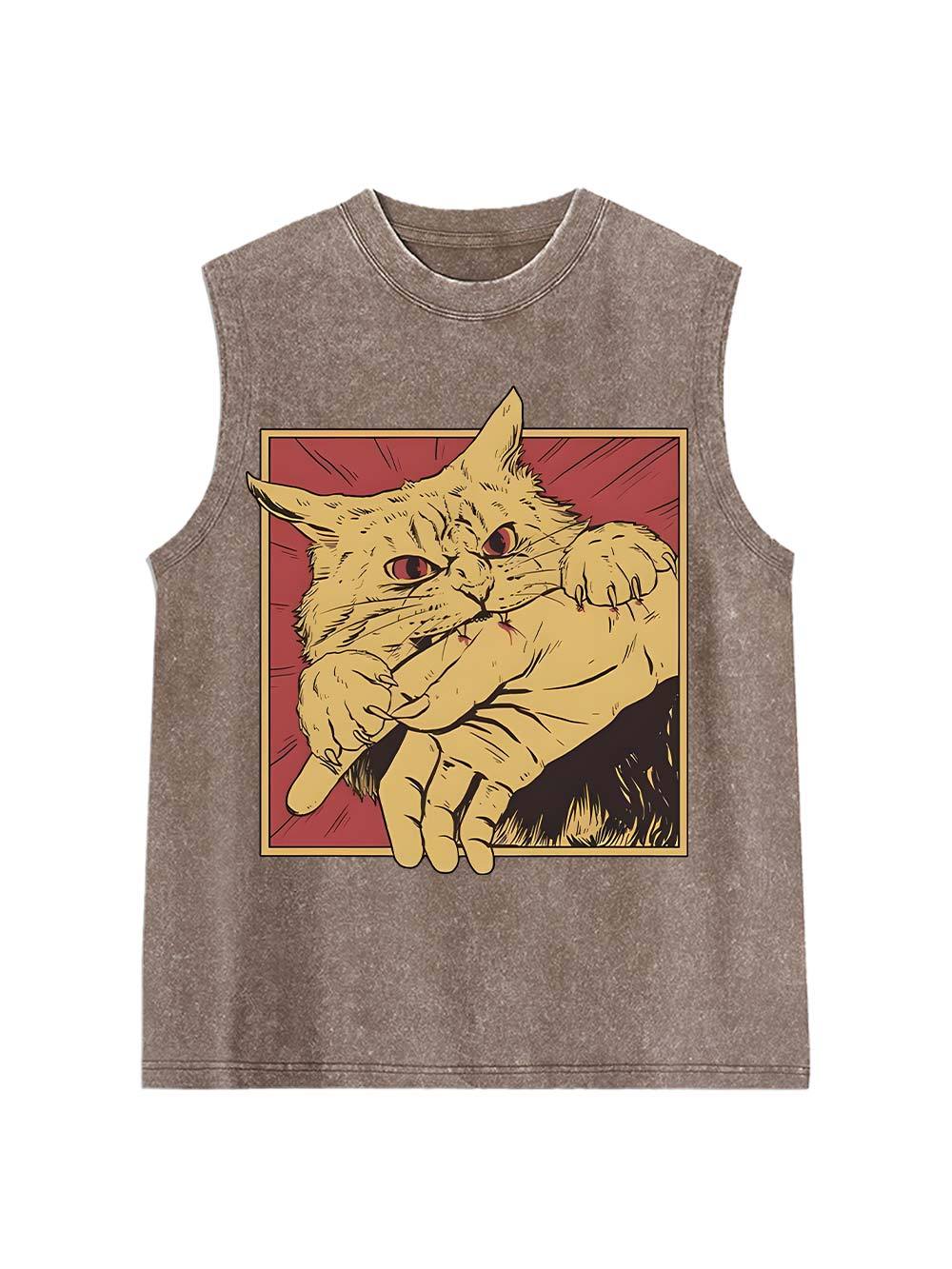 Defensive Cat with Stick Washed Tank Top