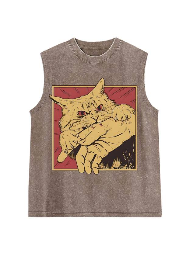 Defensive Cat with Stick Washed Tank Top