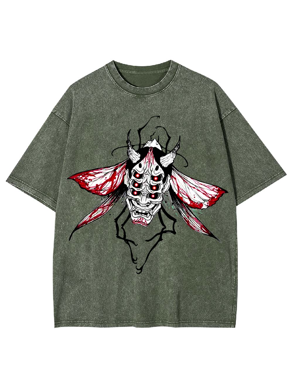 Demonic Moth Mask Washed Tshirt