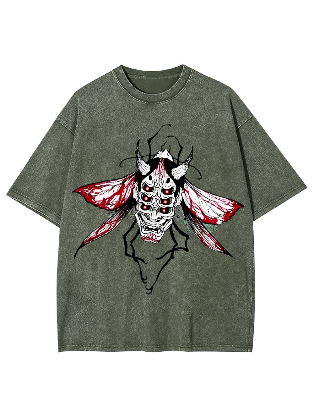 Demonic Moth Mask Washed Tshirt
