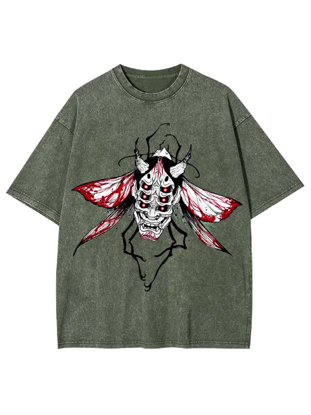 Demonic Moth Mask Washed Tshirt
