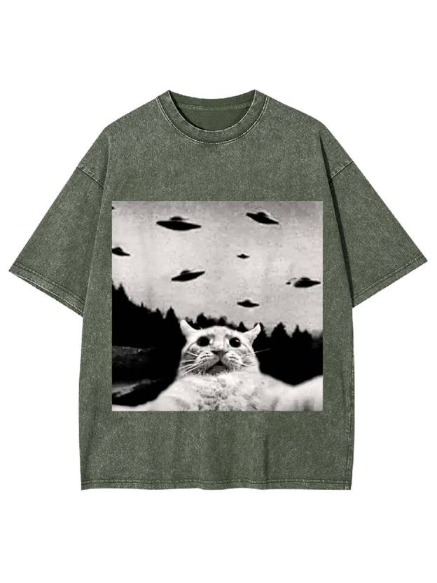 Cat Witnesses UFOs Washed Tshirt