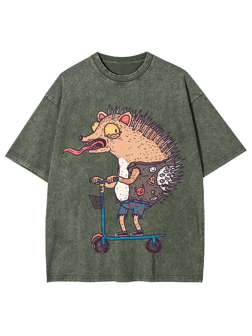 Punk Hedgehog Rider Washed Tshirt