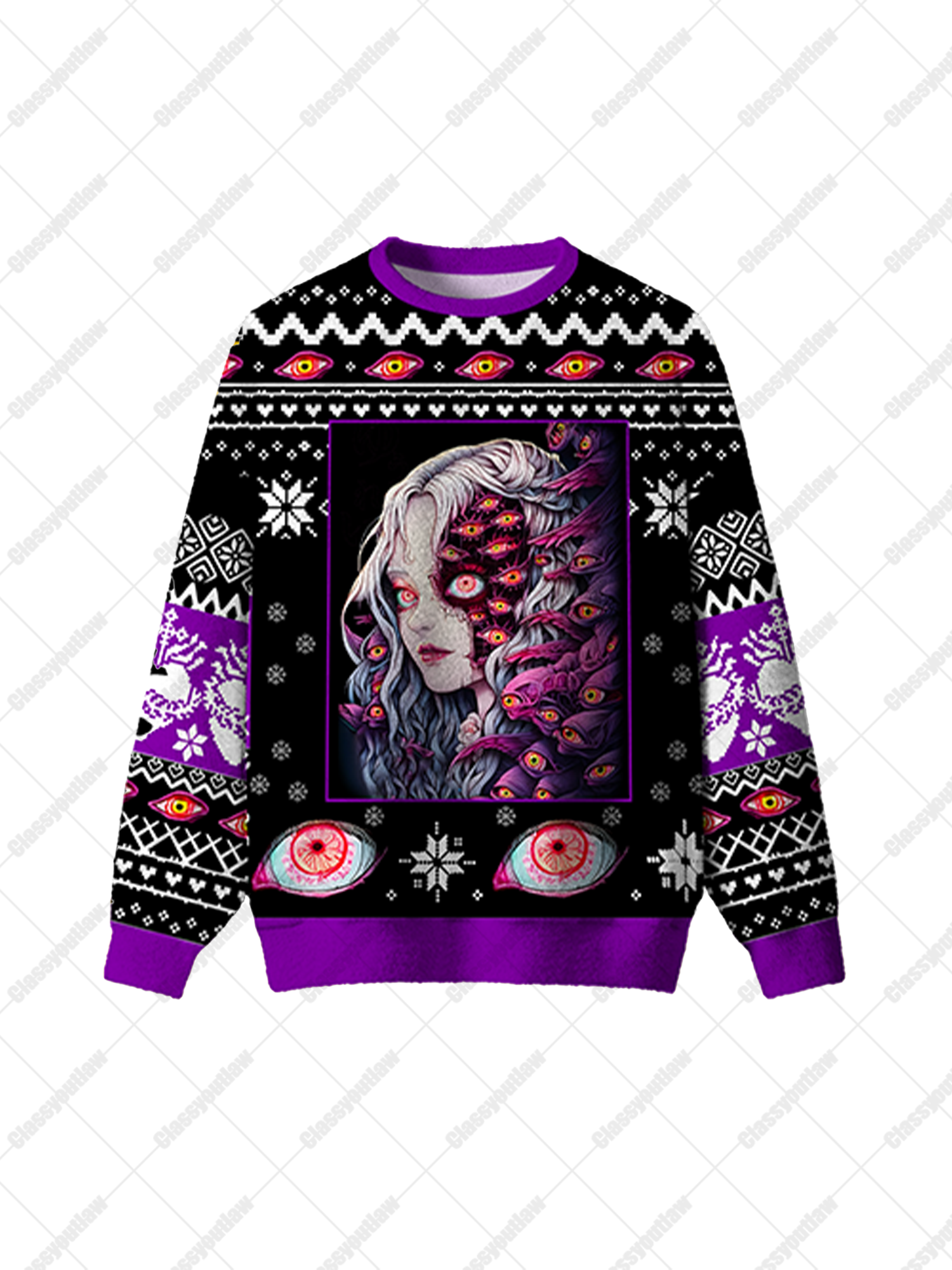 Purple Eye Realm UGLY CHRISTMAS SWEATSHIRT-ClassyOutlaw Sale