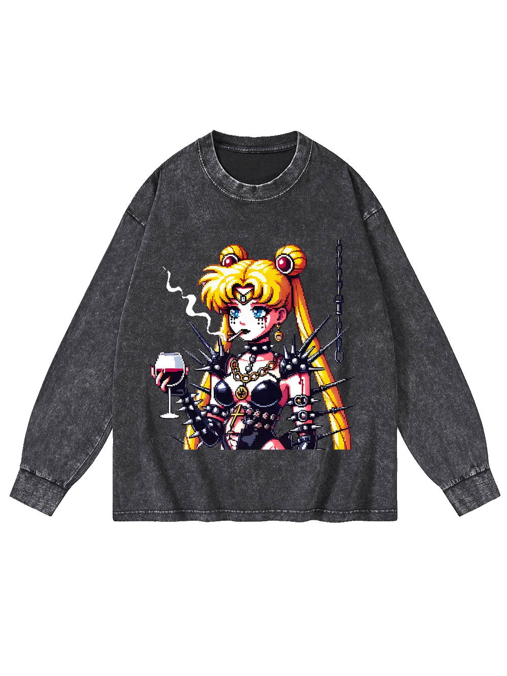 Punk Moon Washed Long-Sleeve Tshirt-ClassyOutlaw Sale