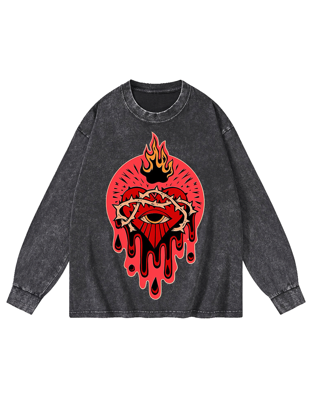 Flaming Heart Washed Long-Sleeve Tshirt