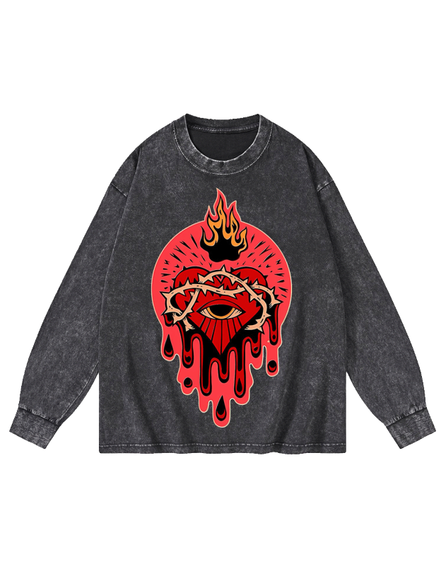 Flaming Heart Washed Long-Sleeve Tshirt