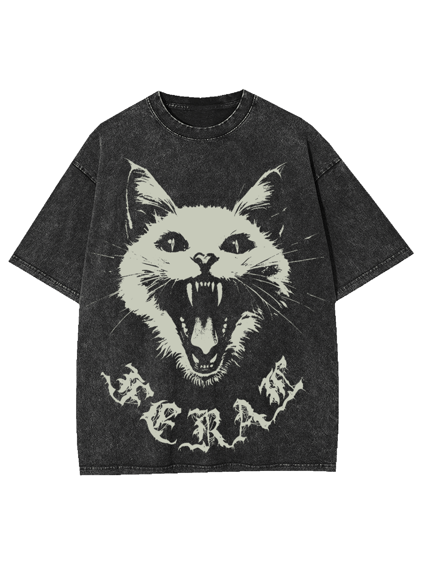 Feral White Cat Washed Tshirt-ClassyOutlaw Sale