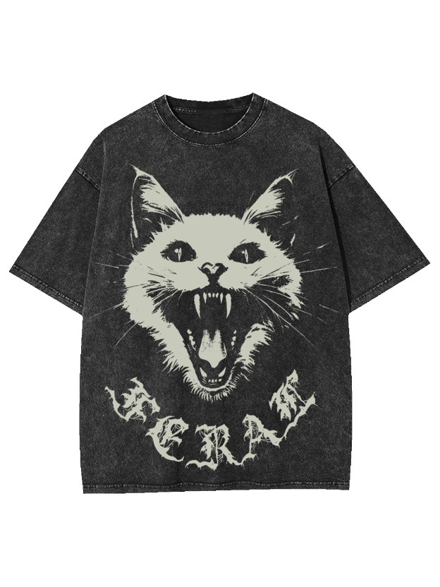 Feral White Cat Washed Tshirt