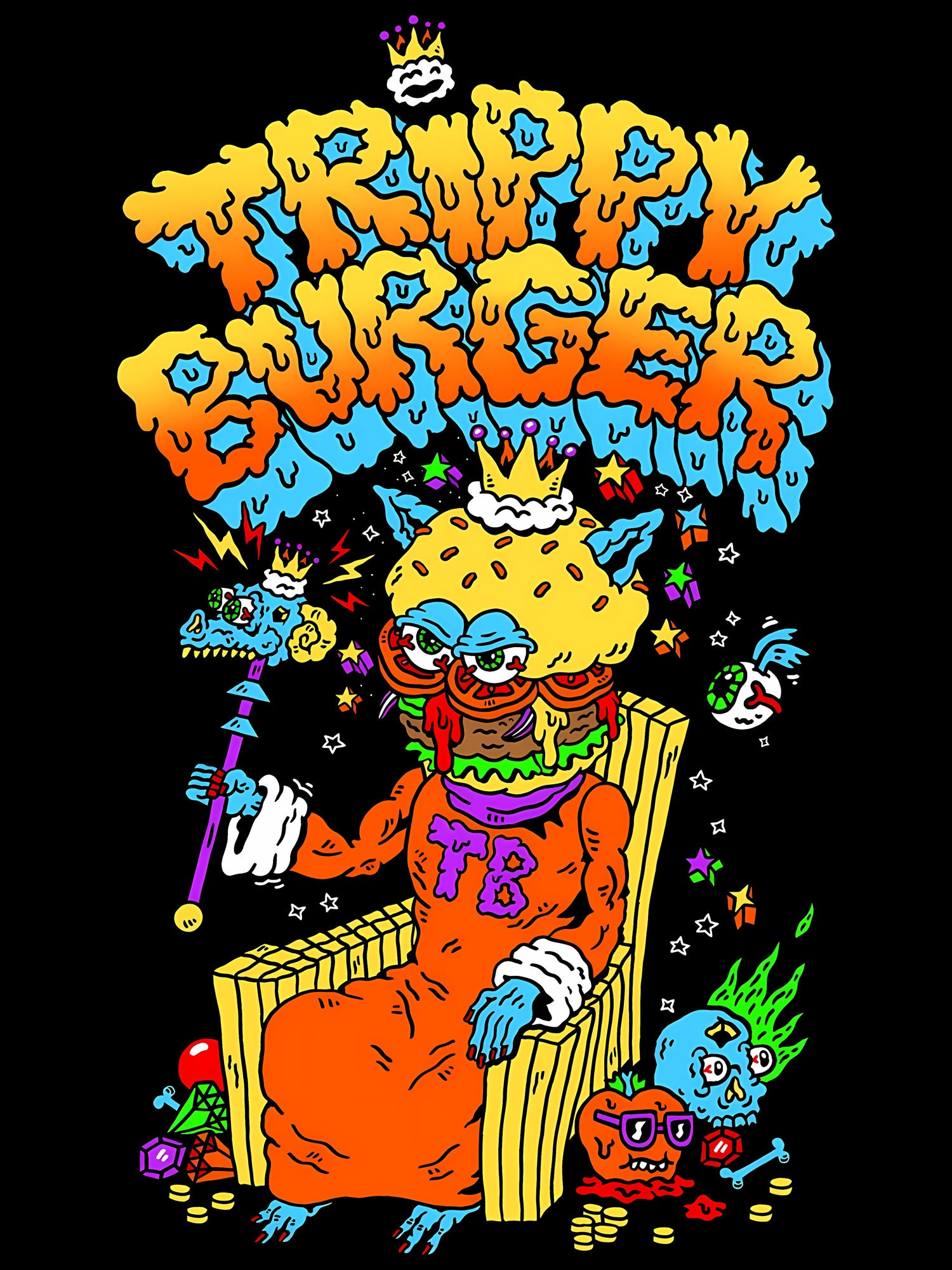Trippy Burger Washed Tshirt