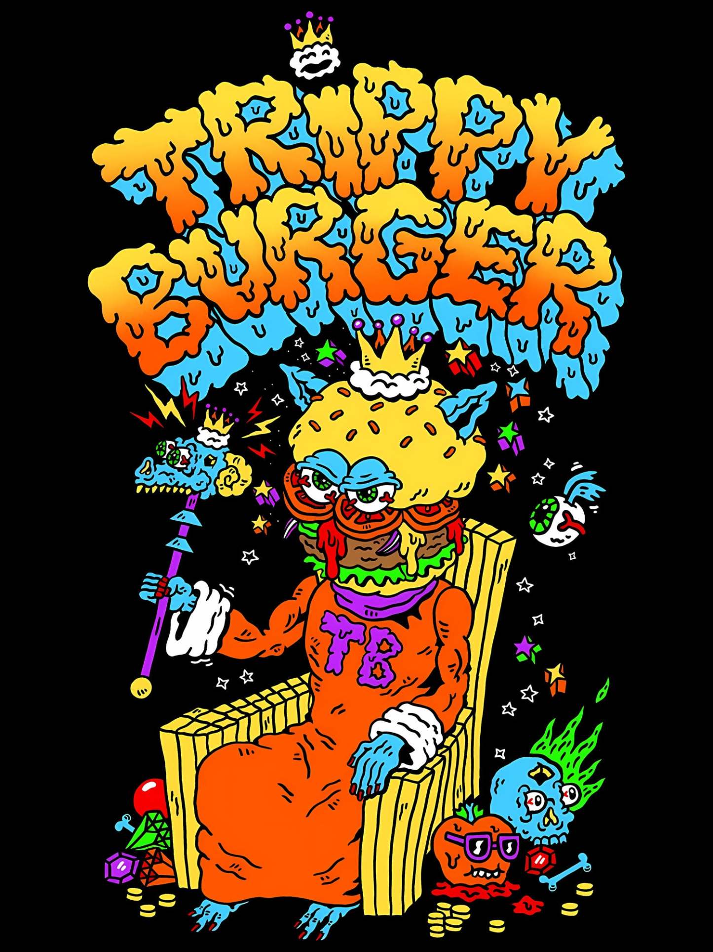 Trippy Burger Washed Tshirt