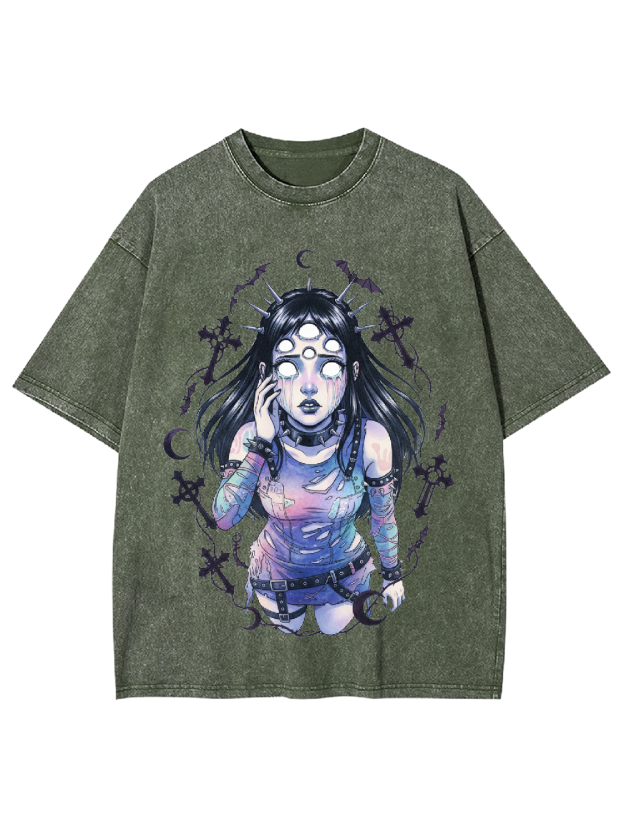 Multi-Eyed Punk Girl Washed Tshirt