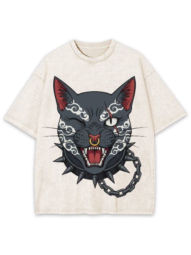 Dark Gothic Cat Washed Tshirt