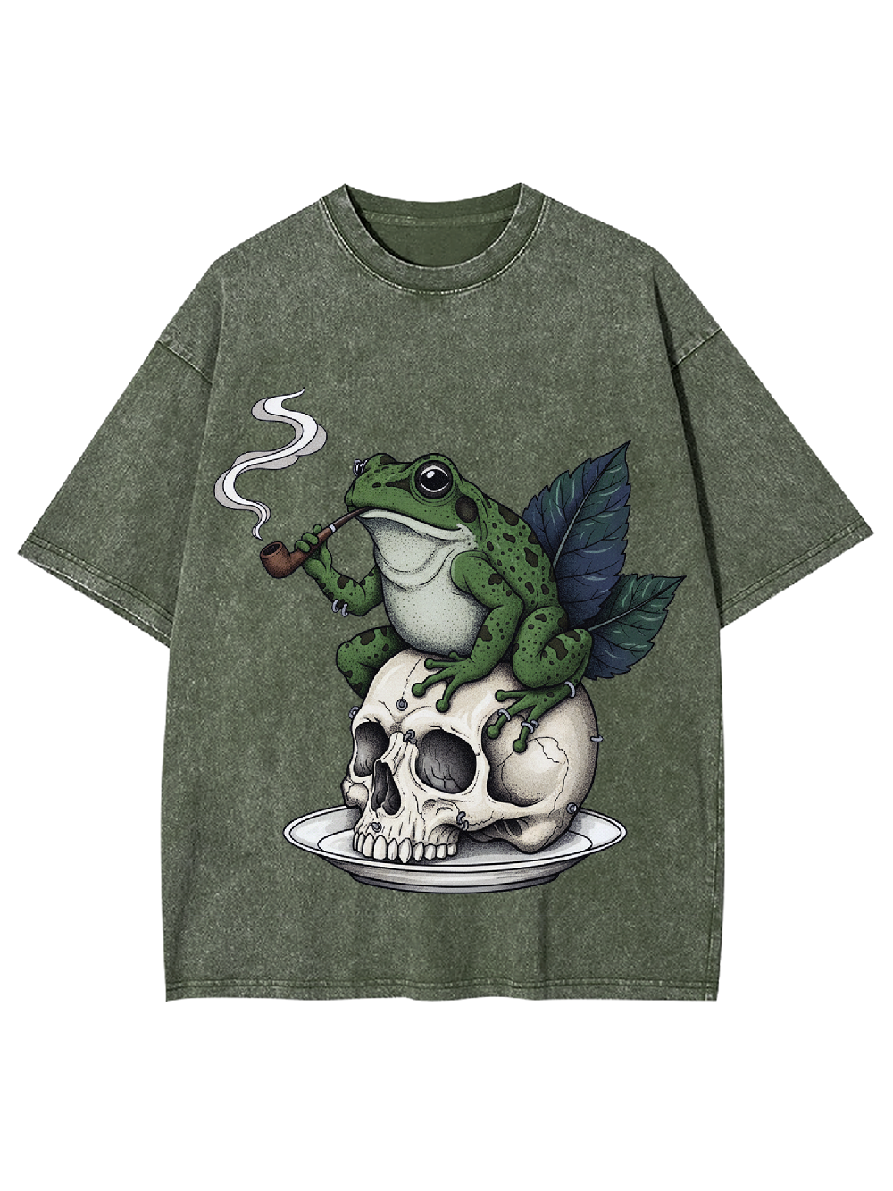 Smoking Frog on Skull Washed Tshirt