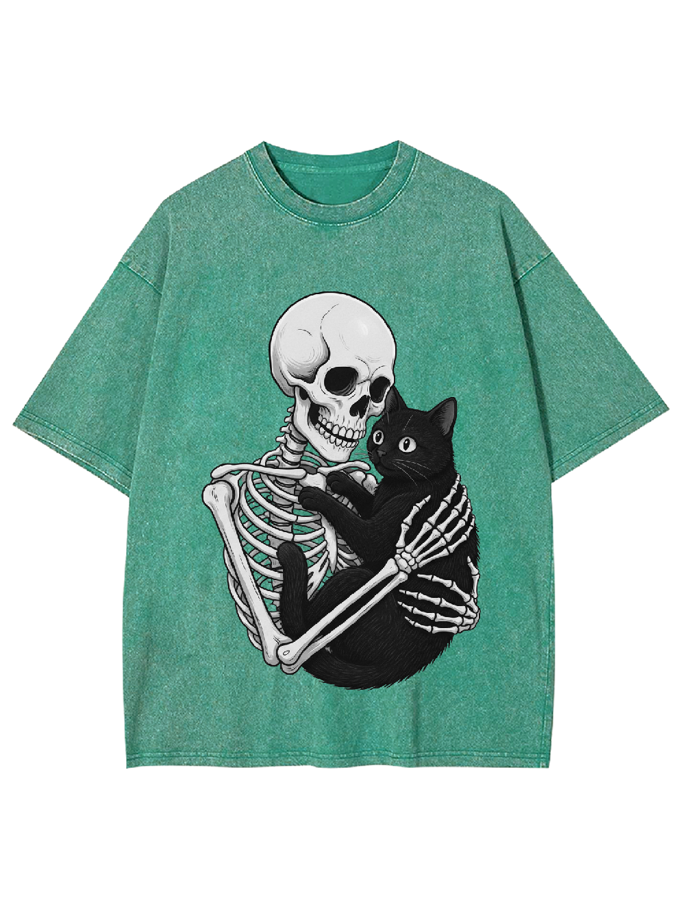 Skeleton & Black Cat Washed Tshirt