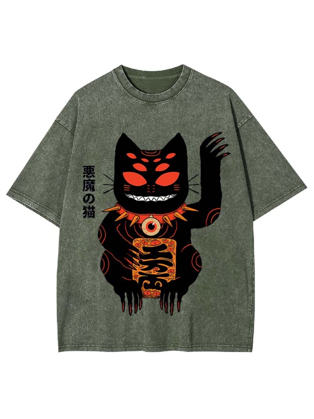Demonic Cat Washed Tshirt