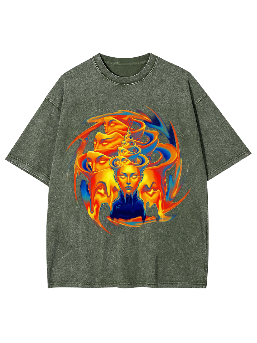 Flaming Meditation Print T-Shirt Washed Tshirt