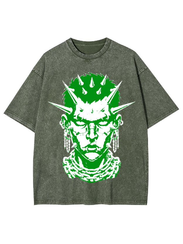 Green Spiked Punk Head Washed Tshirt