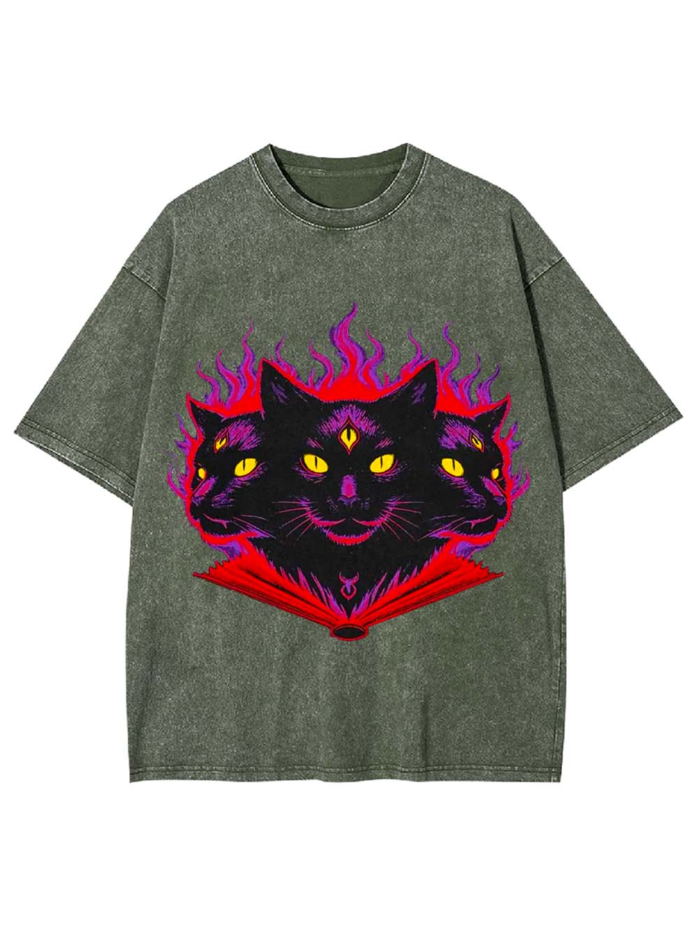 THREE-HEADED MYSTIC CAT WASHED TSHIRT