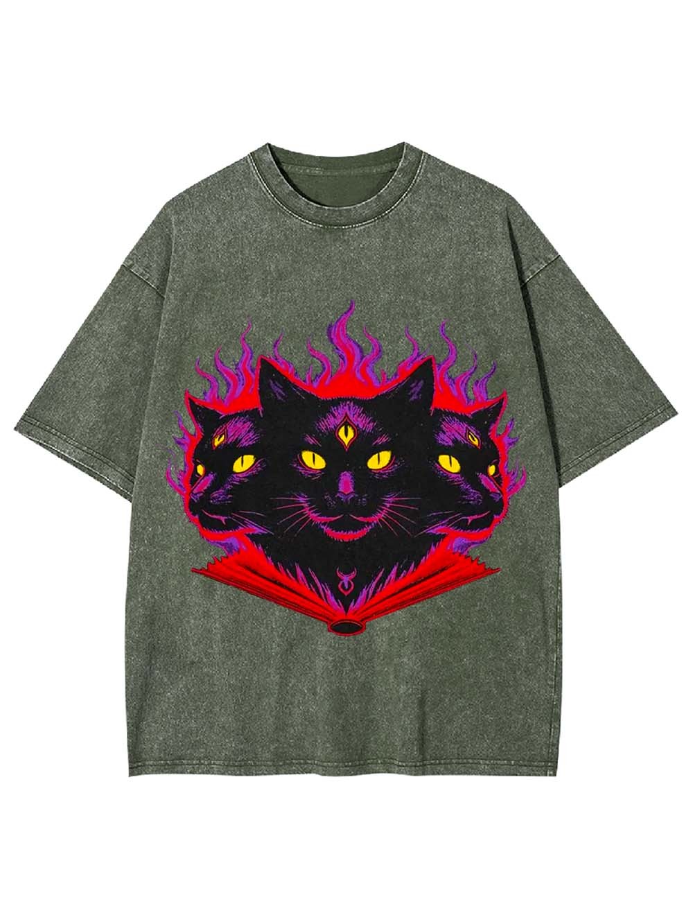 THREE-HEADED MYSTIC CAT WASHED TSHIRT