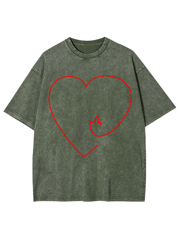 Middle Finger Heart Washed Tshirt