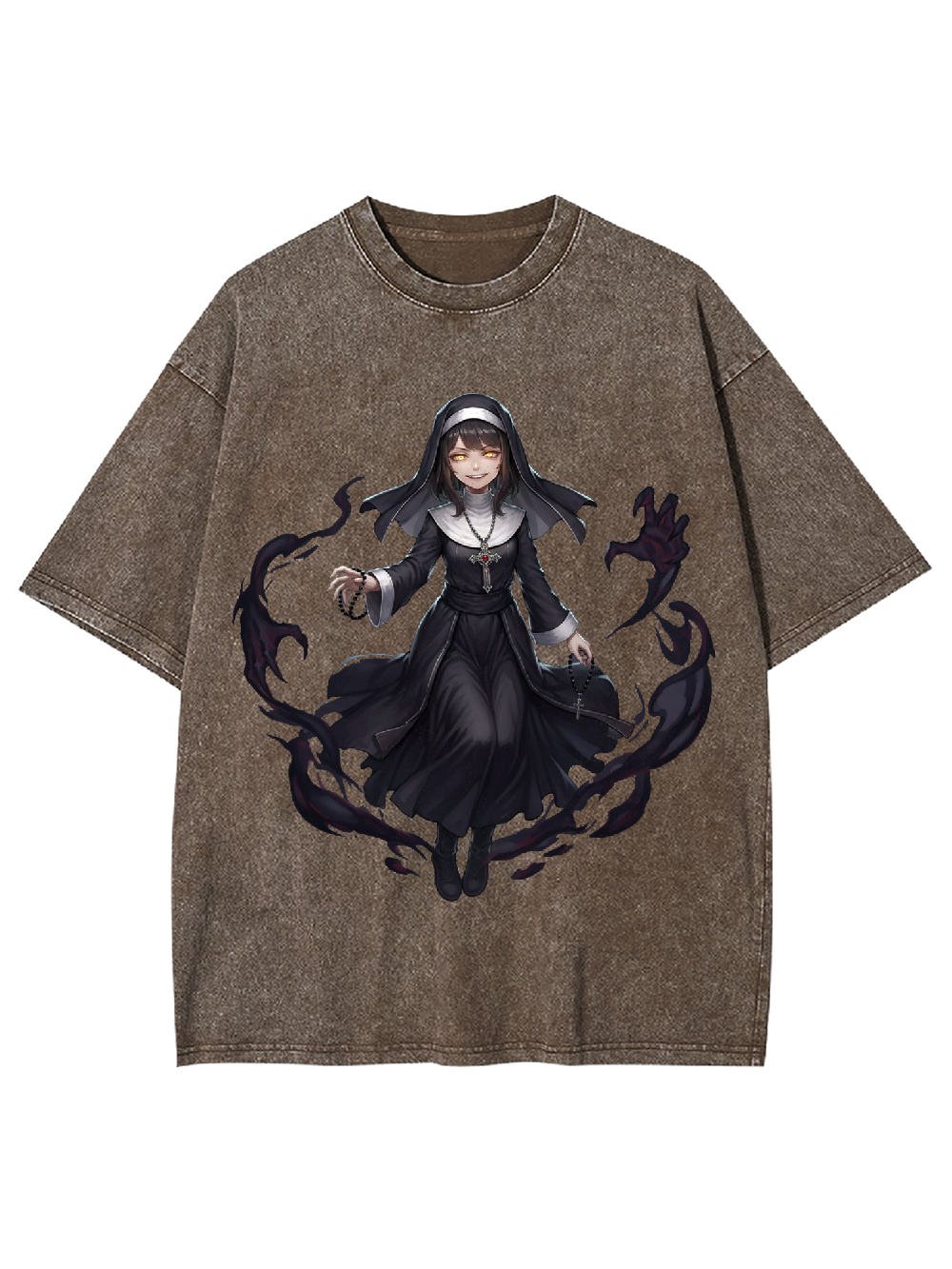 Dark Comic Nun Washed Tshirt
