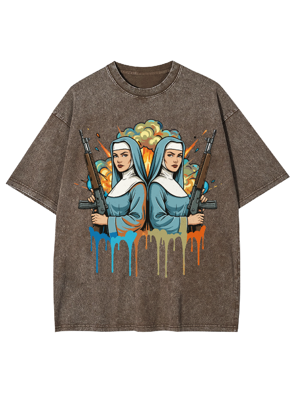 Gun-Wielding Nun Washed Tshirt