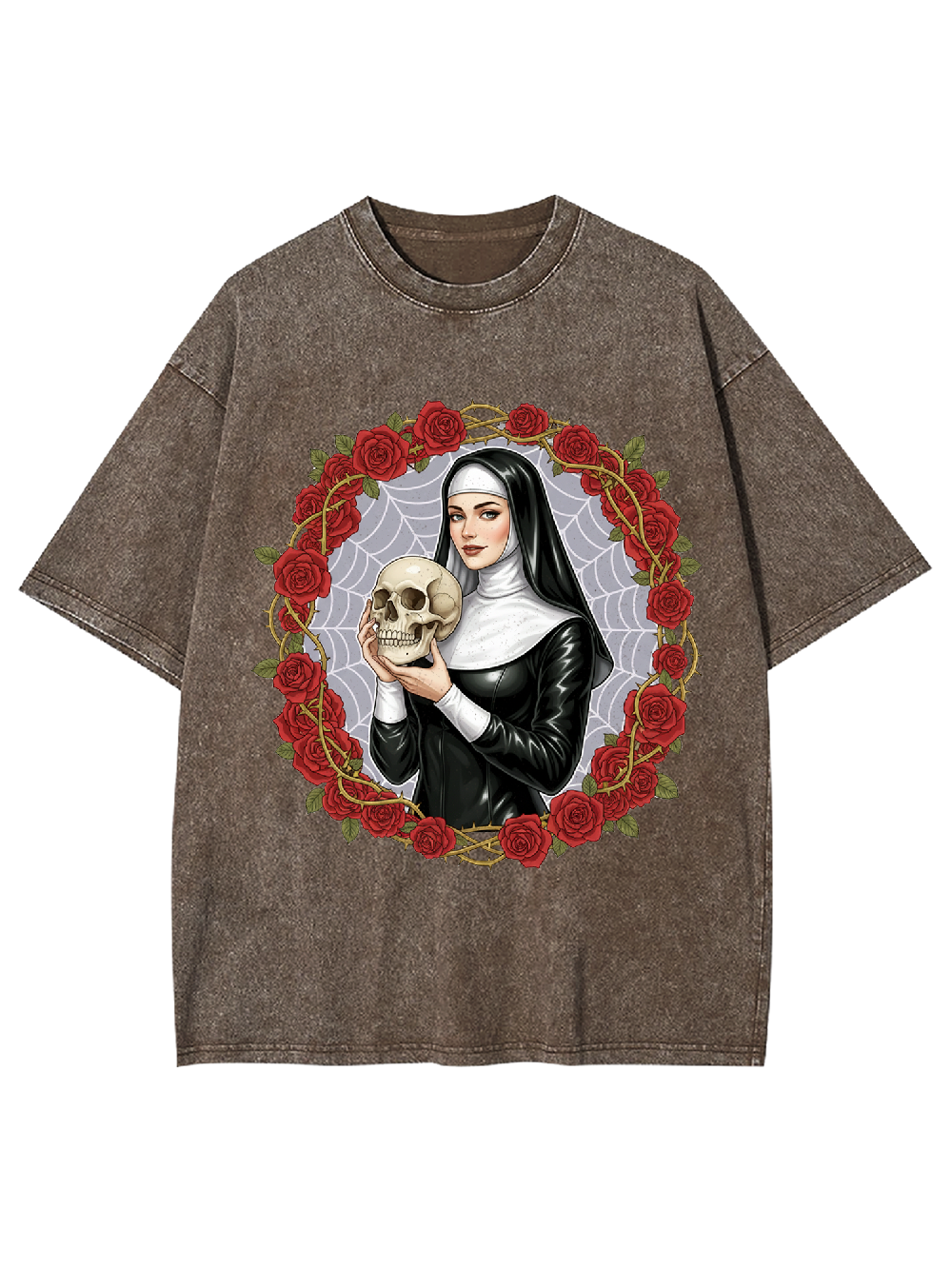 Rose Skull Nun Washed Tshirt