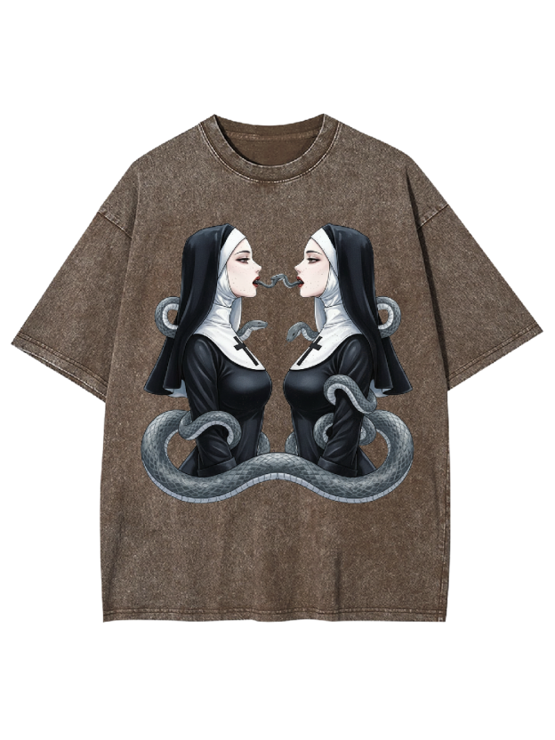 The Twin Serpent Nuns Washed Tshirt
