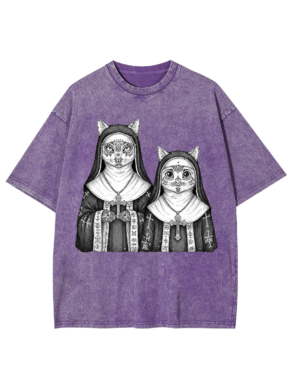 Two Cat Nuns Washed Tshirt