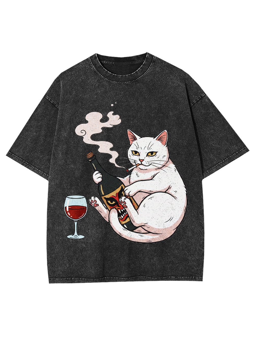 Drinking Rebellious Cat Washed Tshirt