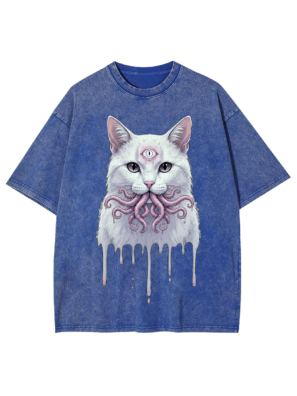 Octopus-Mouthed White Cat Washed Tshirt
