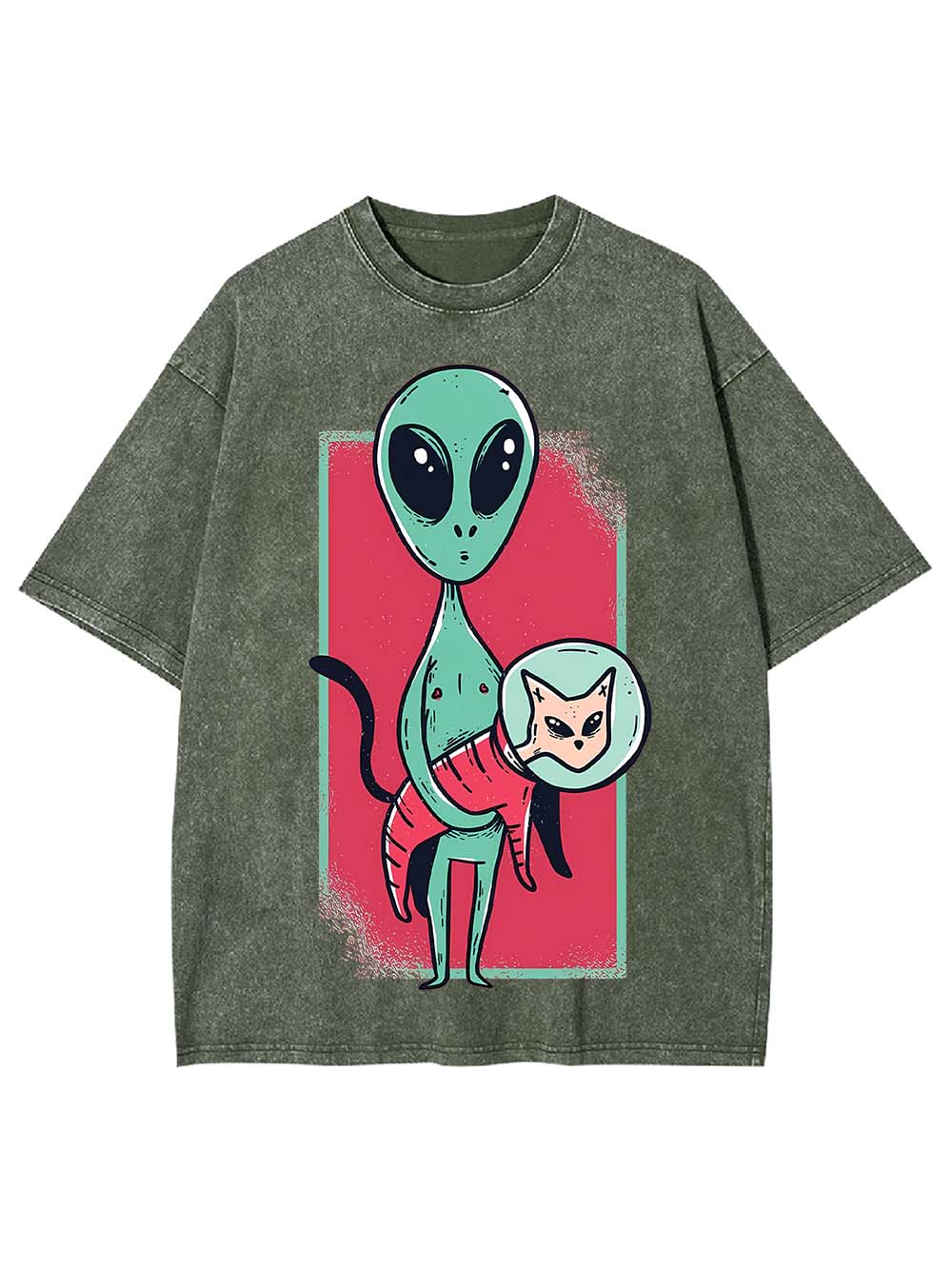 Alien Cat Discovery Washed Tshirt