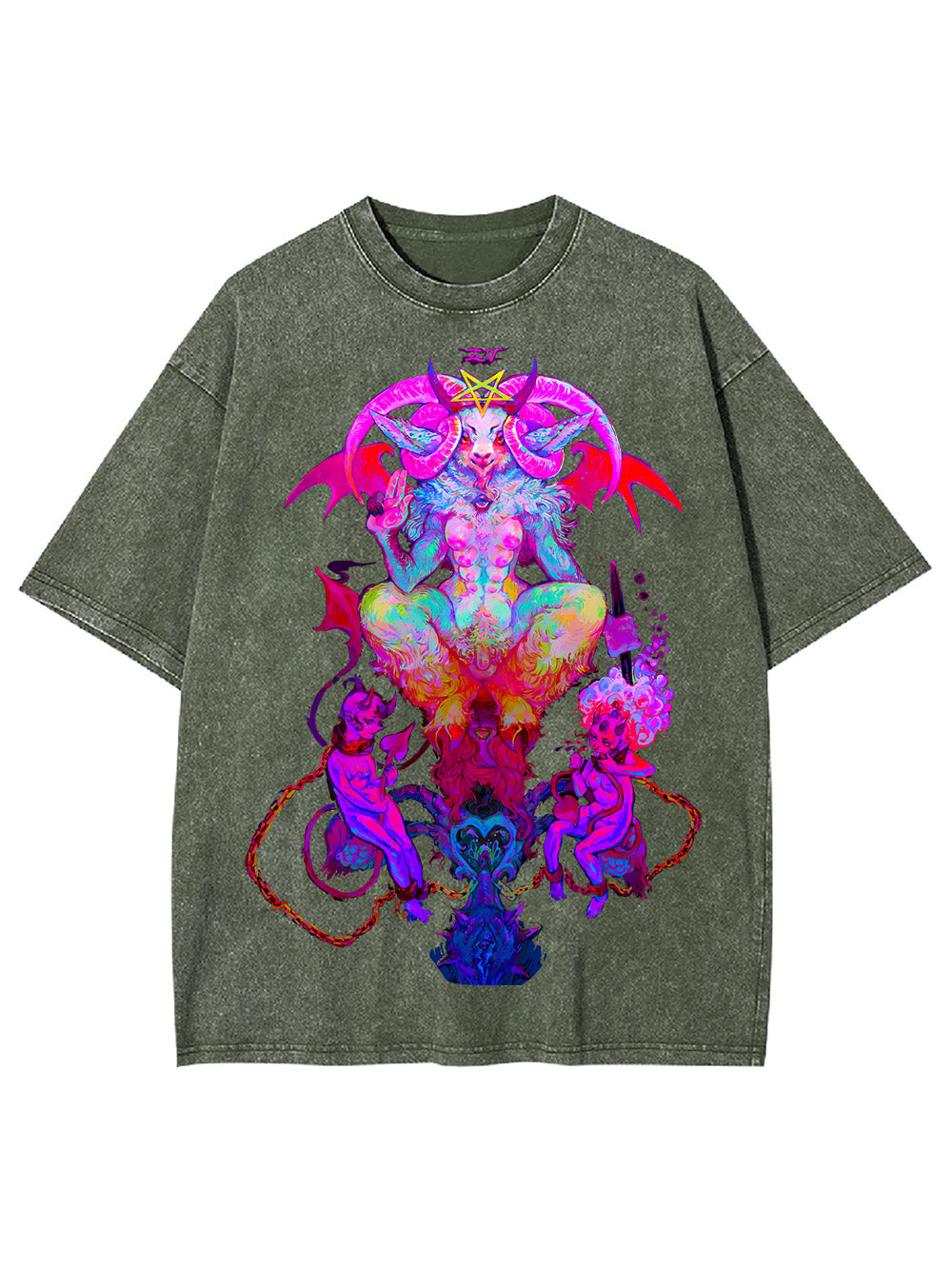 NEON BAPHOMET VISION WASHED TSHIRT