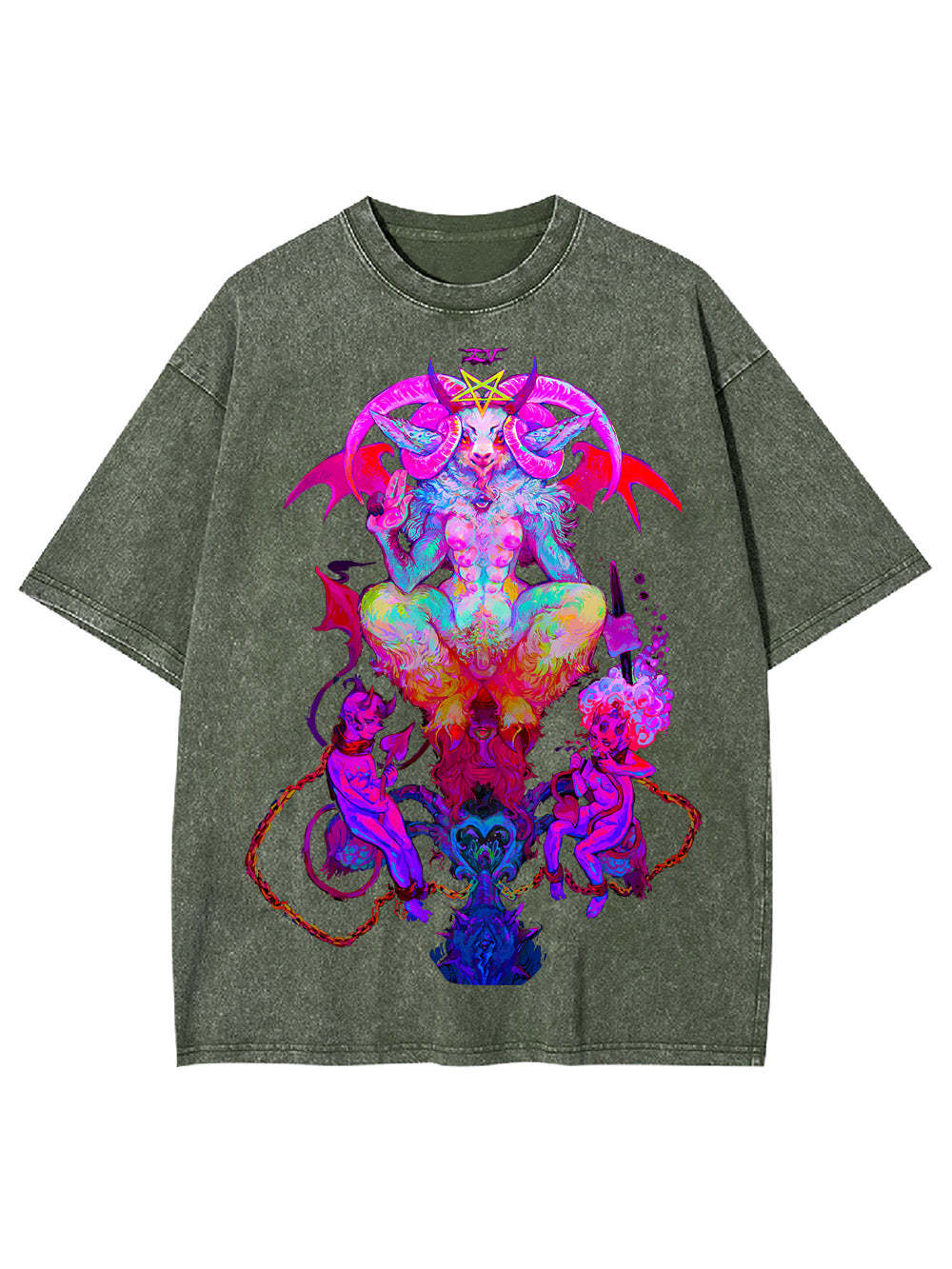 NEON BAPHOMET VISION WASHED TSHIRT
