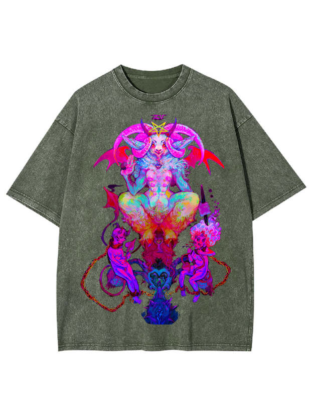 NEON BAPHOMET VISION WASHED TSHIRT